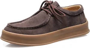 Santimon Men's Suede Leather Lace Up Platform Oxfords Moc Toe Casual Derby Shoes Classic Work Office Business Dress Shoes