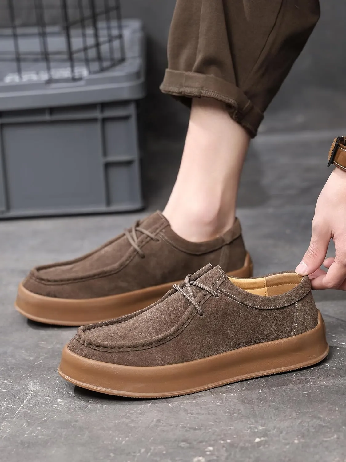 Santimon Men's Suede Leather Lace Up Platform Oxfords Moc Toe Casual Derby Shoes Classic Work Office Business Dress Shoes