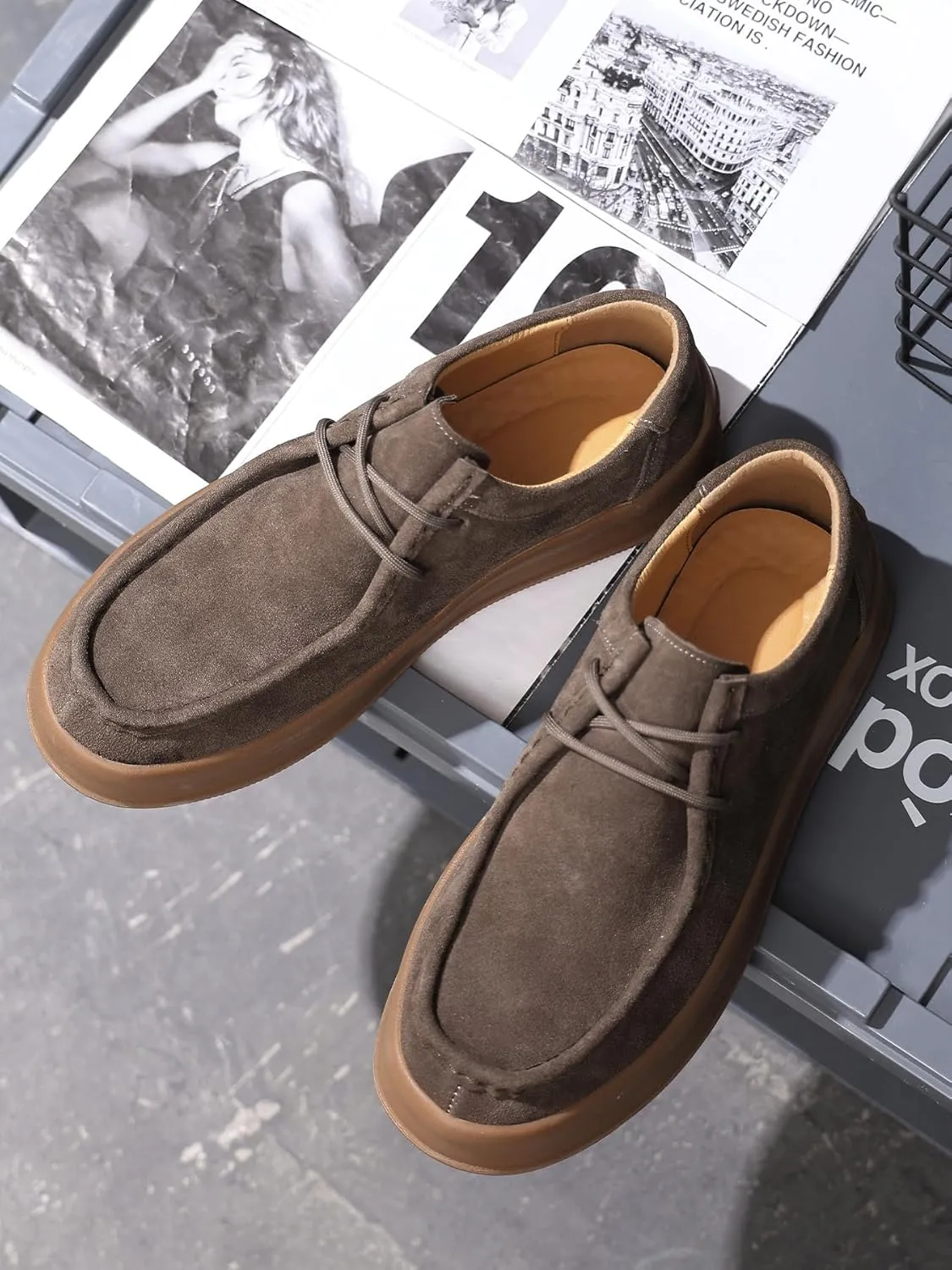 Santimon Men's Suede Leather Lace Up Platform Oxfords Moc Toe Casual Derby Shoes Classic Work Office Business Dress Shoes