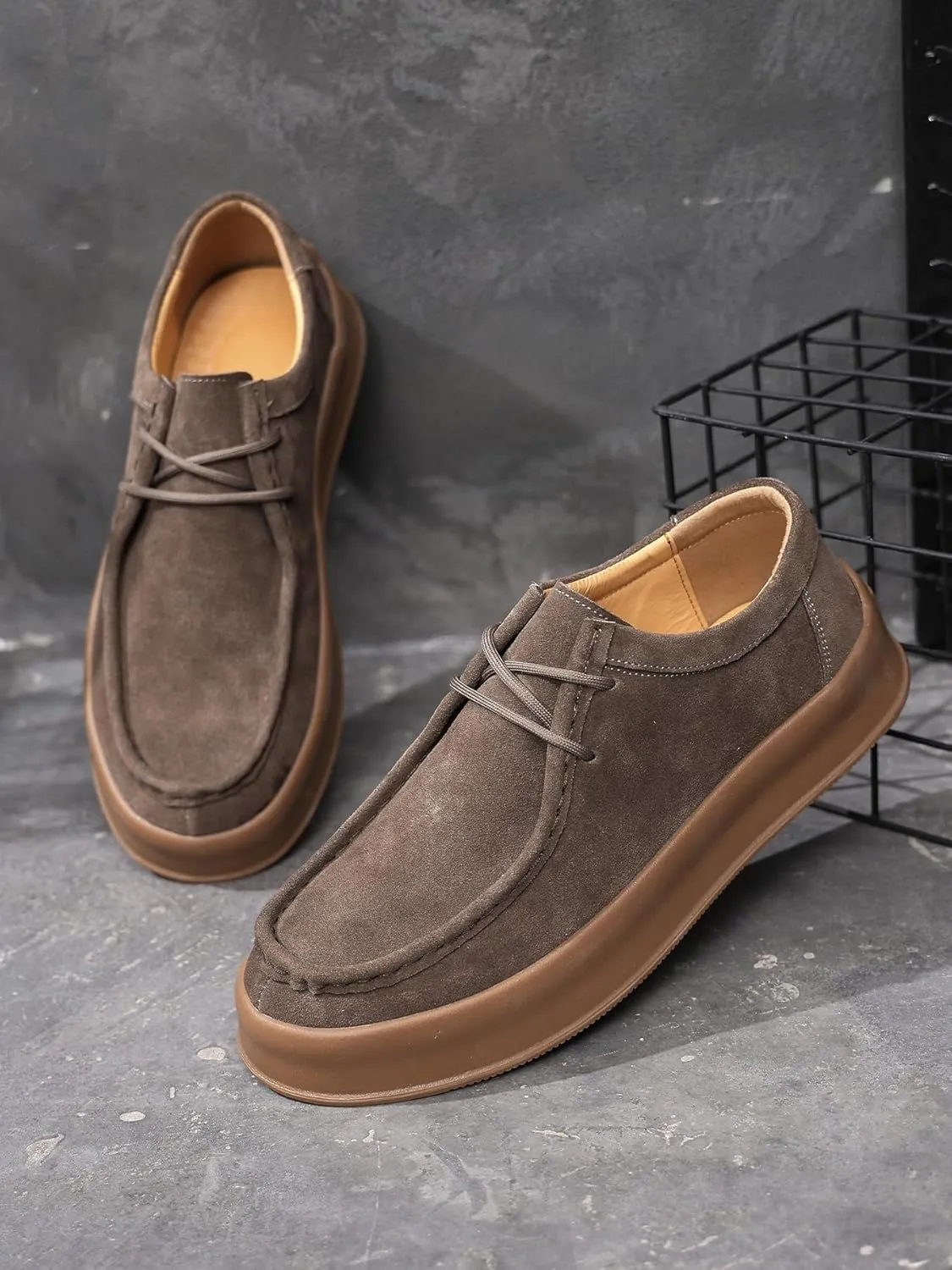 Santimon Men's Suede Leather Lace Up Platform Oxfords Moc Toe Casual Derby Shoes Classic Work Office Business Dress Shoes
