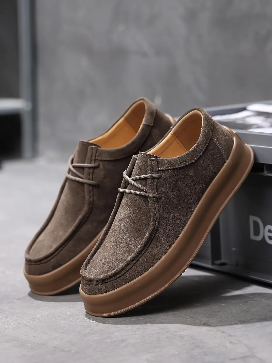Santimon Men's Suede Leather Lace Up Platform Oxfords Moc Toe Casual Derby Shoes Classic Work Office Business Dress Shoes