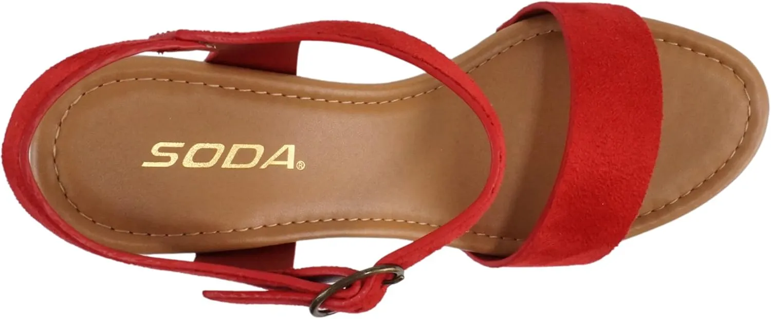 Soda CHIVAS ~ Women's Bold Buckles Studded Wedge Sandal