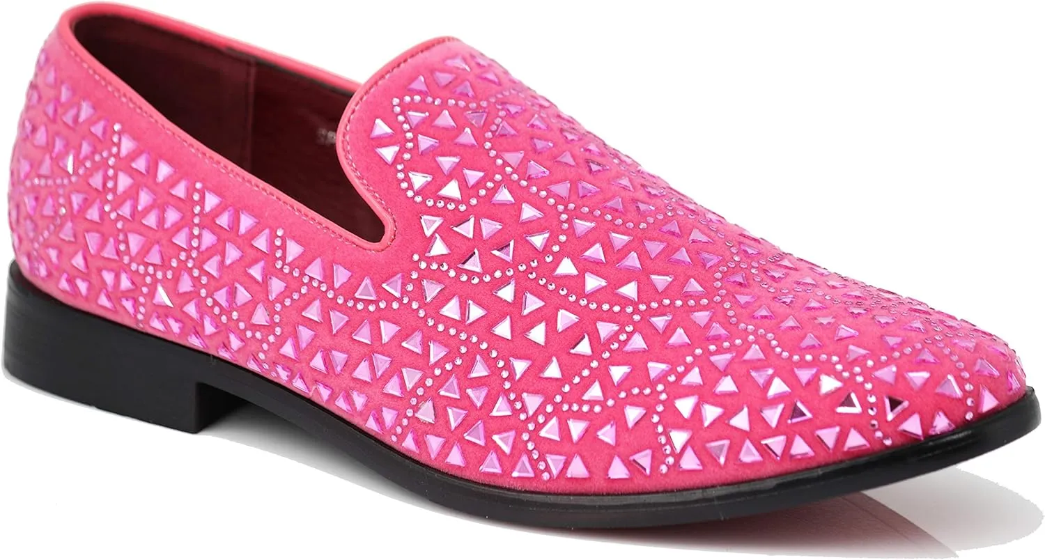 SPK27 Men's Rhinestone Sparkling Suede Dress Shoes Loafer Classic Designer Moccasins