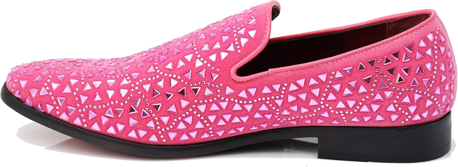 SPK27 Men's Rhinestone Sparkling Suede Dress Shoes Loafer Classic Designer Moccasins