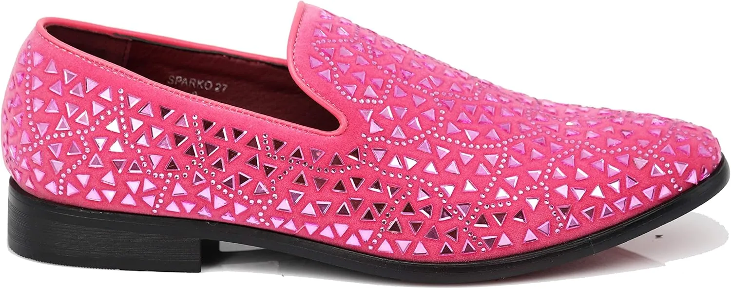 SPK27 Men's Rhinestone Sparkling Suede Dress Shoes Loafer Classic Designer Moccasins