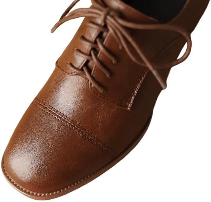TinaCus Women's Genuine Leather Handmade Classic Square Toe Lace Up Low Stacked Heel Retro Oxford Pumps Shoes