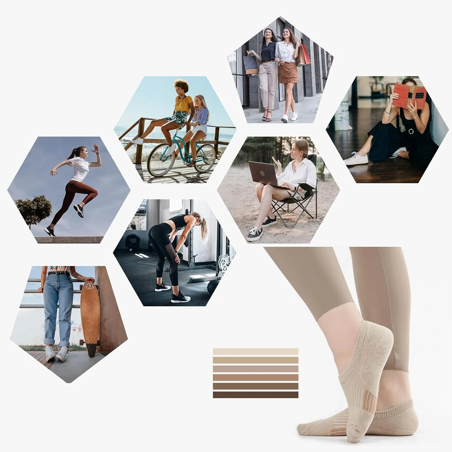 Toes Home No Show Socks Womens Cushioned Low Cut Athletic Hidden Liner for Sneakers Ankle Invisible Running Socks 4/6 Pairs