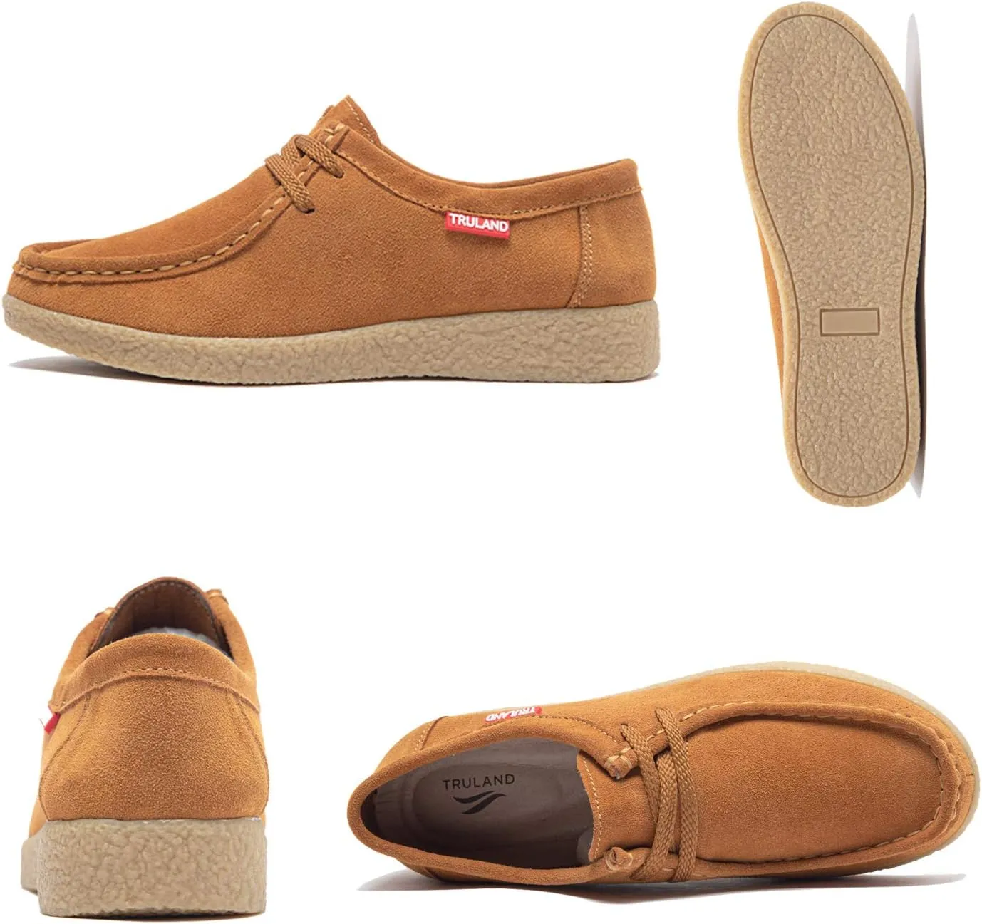TRULAND Leather Oxford Shoes for Women - Suede Lace Up Moc Toe Low Platform Flat Wallabees Shoes