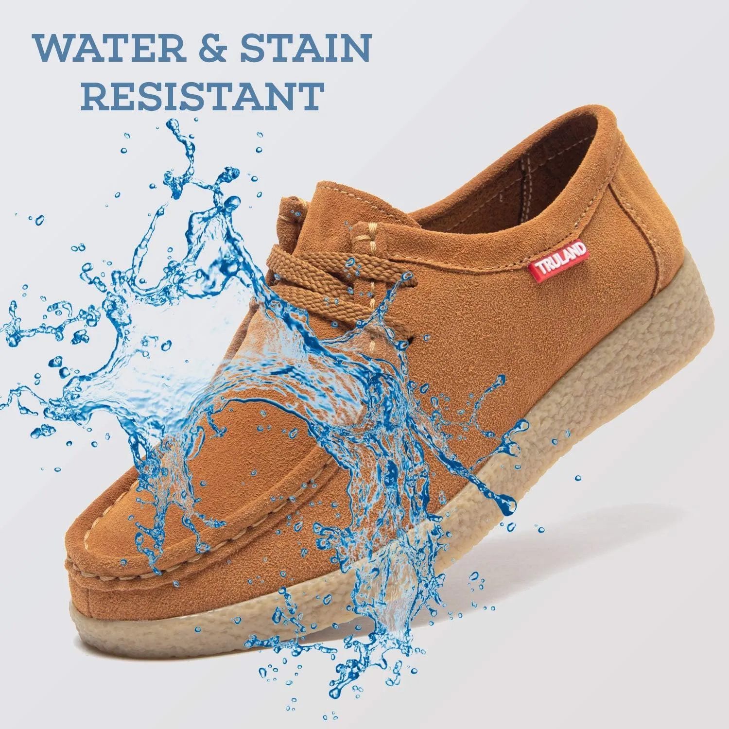 TRULAND Leather Oxford Shoes for Women - Suede Lace Up Moc Toe Low Platform Flat Wallabees Shoes