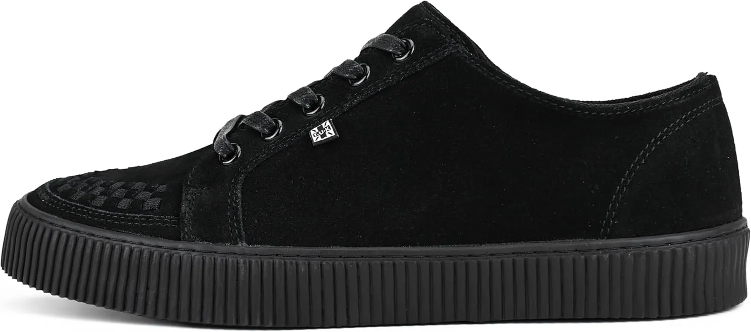 T.U.K. Suede Creeper Sneaker for Women and Men - Lace Up Shoes, Interlace, and Eyelets - Classic Ridged Sole and Mesh Lining, Memory Foam Comfort for Everyday Wear - Black, US Women 15 / Men 13