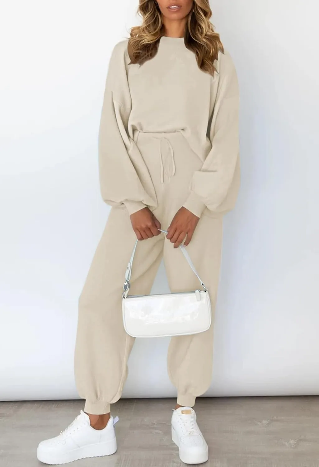 Viottiset Women's 2 Piece Outfits Sweatsuit Casual Knit Pullover Sweater Pajamas Lounge Set