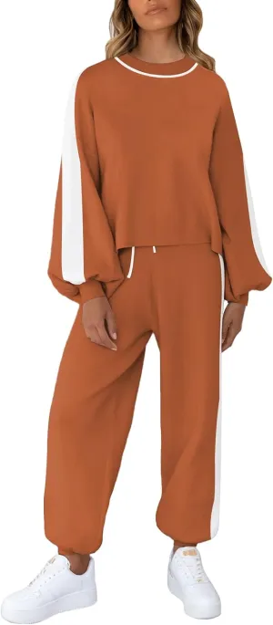 Viottiset Women's 2 Piece Outfits Sweatsuit Casual Knit Pullover Sweater Pajamas Lounge Set