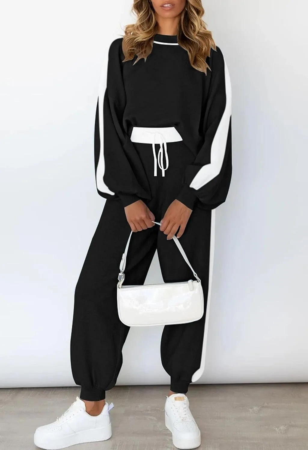Viottiset Women's 2 Piece Outfits Sweatsuit Casual Knit Pullover Sweater Pajamas Lounge Set