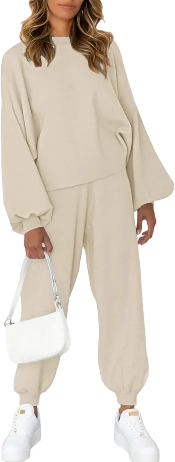 Viottiset Women's 2 Piece Outfits Sweatsuit Casual Knit Pullover Sweater Pajamas Lounge Set