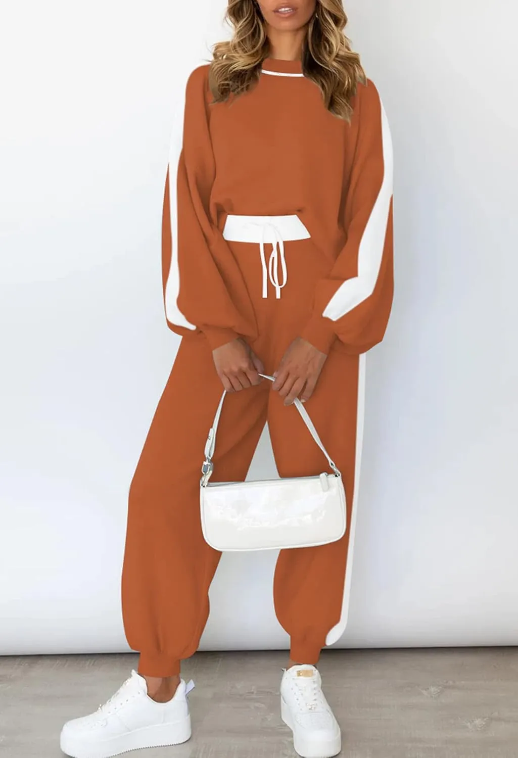 Viottiset Women's 2 Piece Outfits Sweatsuit Casual Knit Pullover Sweater Pajamas Lounge Set