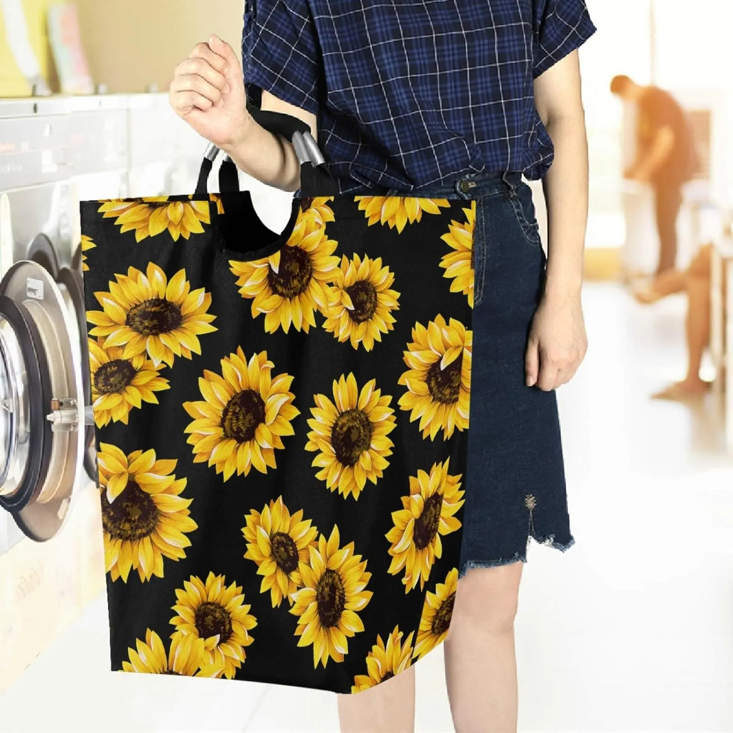 visesunny Classic Sunflower Large Laundry Hamper with Handle Foldable Durable Clothes Hamper Laundry Bag Toy Bin for Bathroom, Bedroom, Dorm, Travel