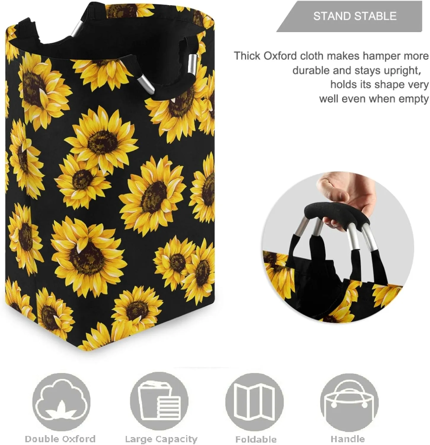 visesunny Classic Sunflower Large Laundry Hamper with Handle Foldable Durable Clothes Hamper Laundry Bag Toy Bin for Bathroom, Bedroom, Dorm, Travel