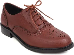 VOKLIN Women's Classic Flat Saddle Oxford Shoes Lace Up Wingtip Perforated Low Heel Vintage Oxfords Brogues