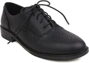 VOKLIN Women's Classic Flat Saddle Oxford Shoes Lace Up Wingtip Perforated Low Heel Vintage Oxfords Brogues