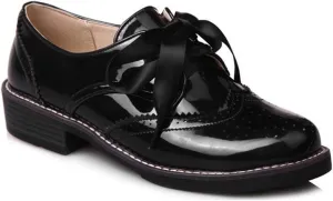VOKLIN Women's Classic Flat Saddle Oxford Shoes Wingtip Lace Up Perforated Low Heel Vintage Oxfords Brogues