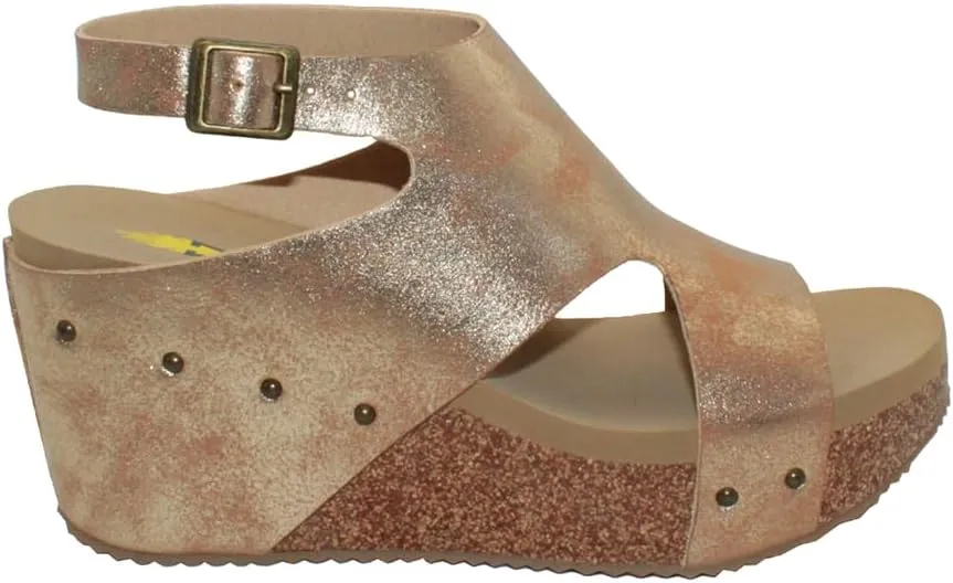VOLATILE Womens Poolside Studded Ankle Strap Casual Sandals Casual Mid Heel 2-3" - Brown