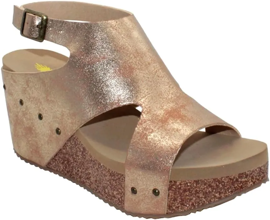 VOLATILE Womens Poolside Studded Ankle Strap Casual Sandals Casual Mid Heel 2-3" - Brown
