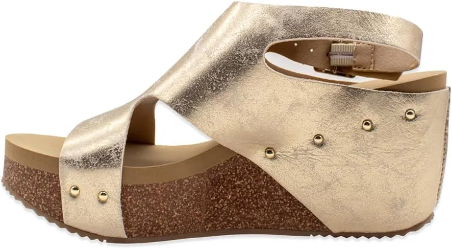 VOLATILE Womens Poolside Studded Ankle Strap Casual Sandals Casual Mid Heel 2-3" - Brown