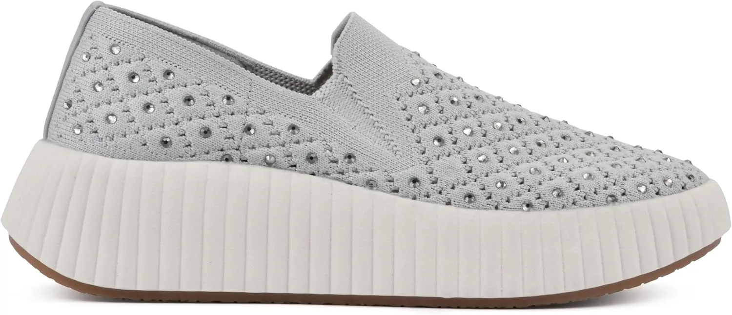 WHITE MOUNTAIN Women's Dyles Rhinestoned Woven Knit Sneaker