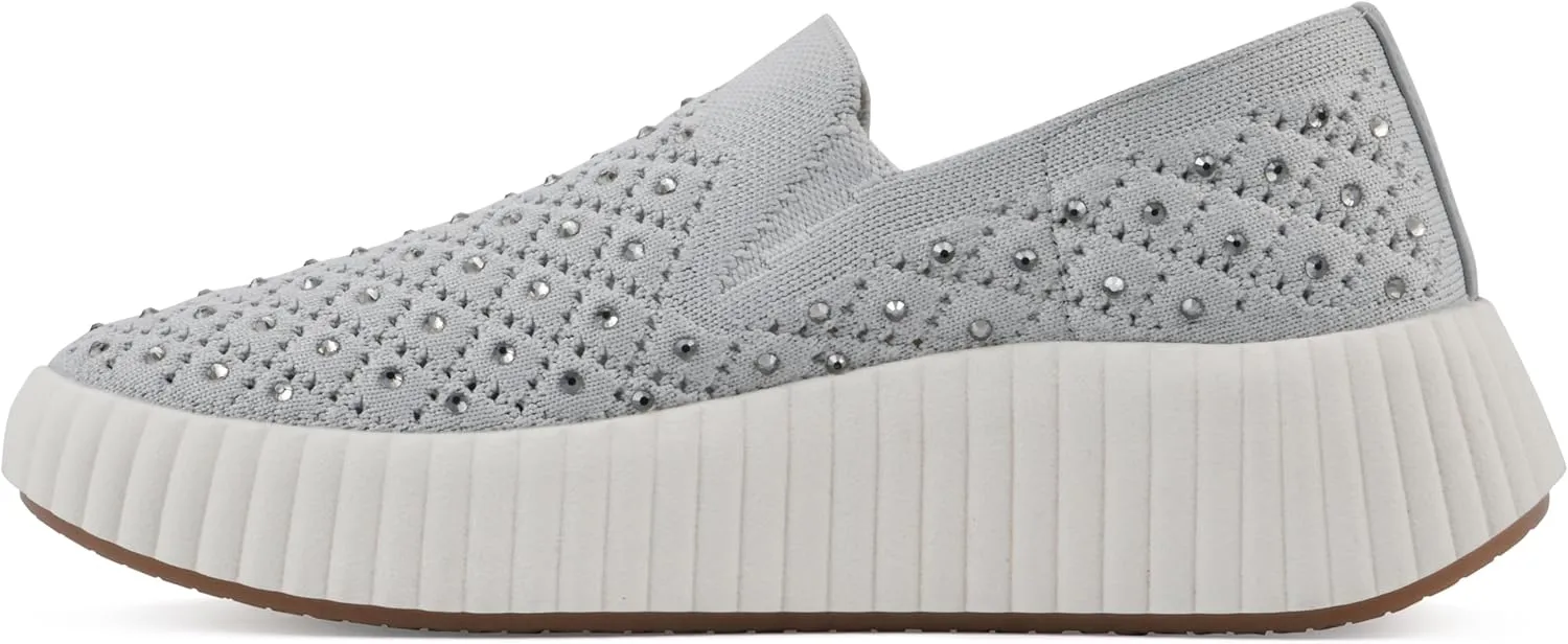 WHITE MOUNTAIN Women's Dyles Rhinestoned Woven Knit Sneaker
