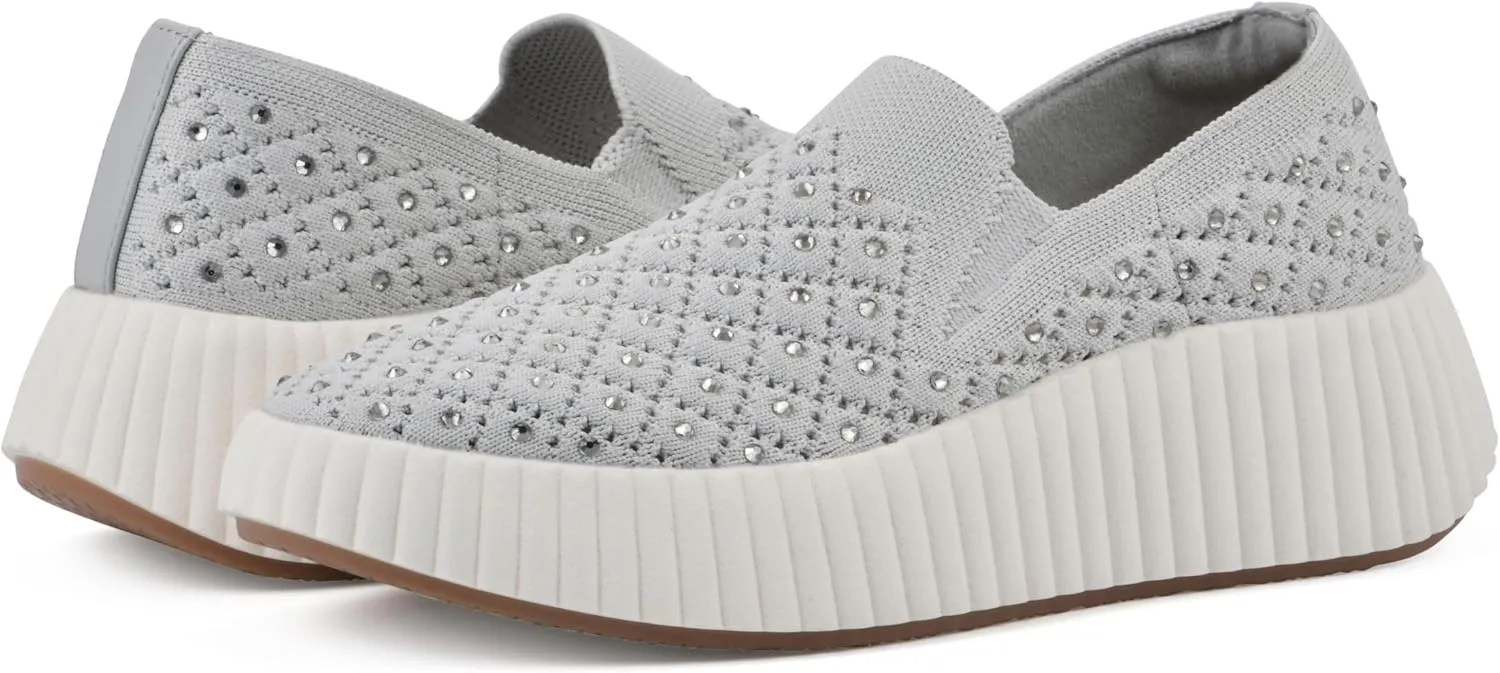 WHITE MOUNTAIN Women's Dyles Rhinestoned Woven Knit Sneaker