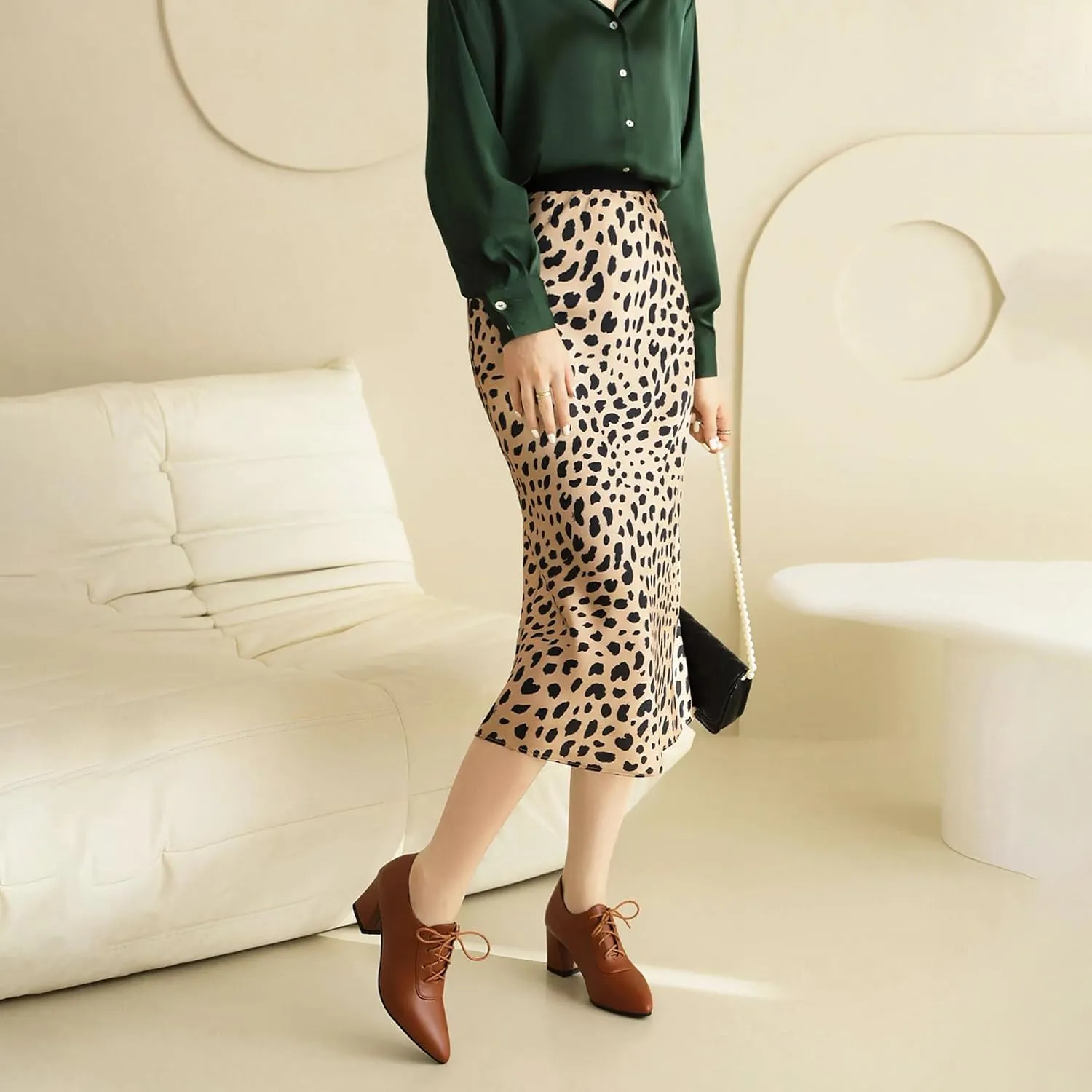Women Vintage Chunky Heels Oxfords Pointed Toe Brogues Office Shoes