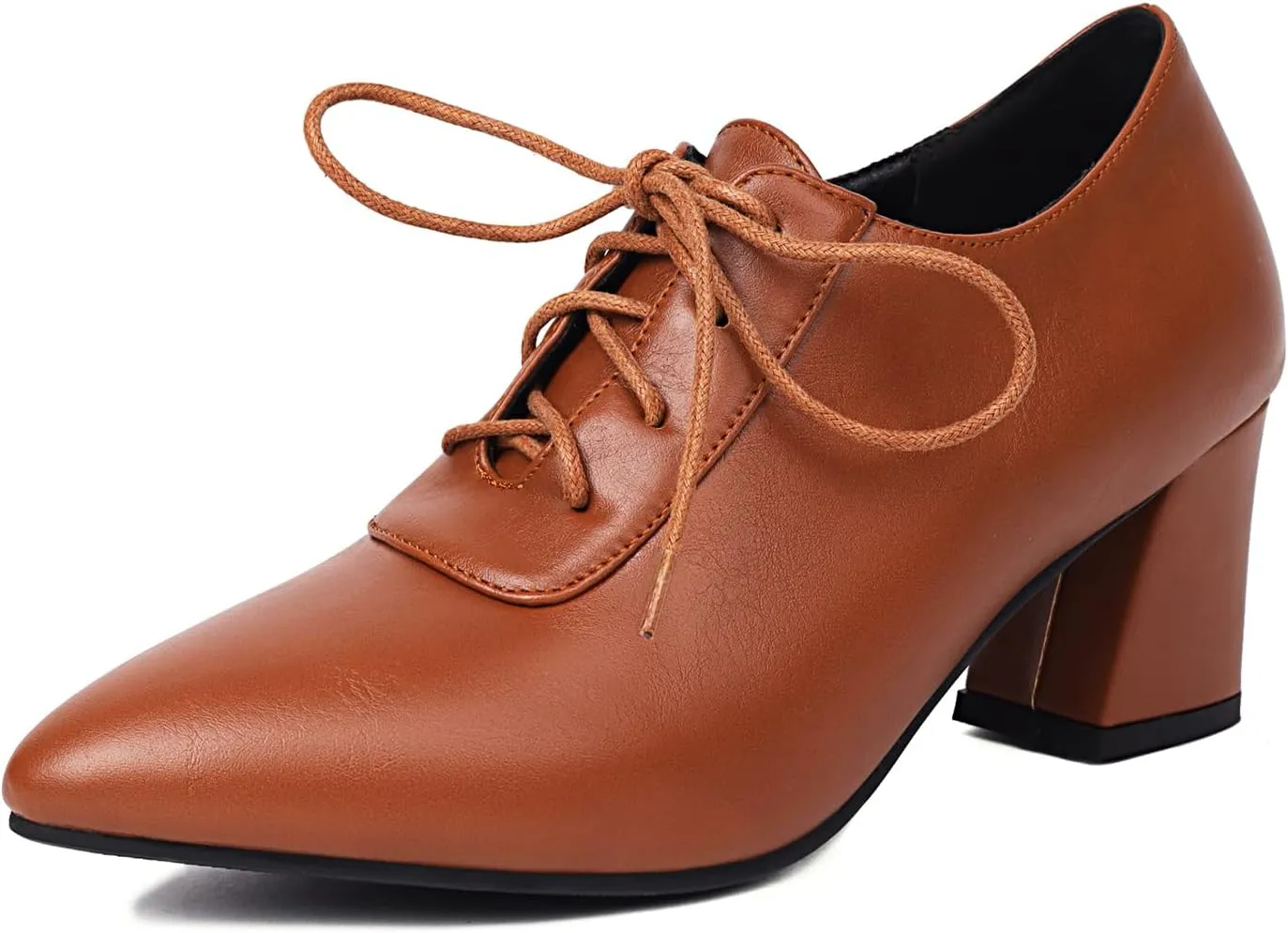 Women Vintage Chunky Heels Oxfords Pointed Toe Brogues Office Shoes