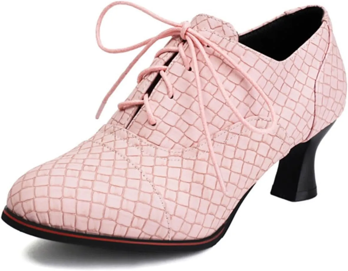Women's Pointed Toe Lace Up Oxfords Pumps Kitten Low Chunky Heel Classic Brogues Comfortable Slip-On Office Work Business Evening Dress Shoes