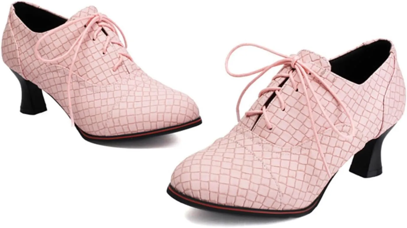 Women's Pointed Toe Lace Up Oxfords Pumps Kitten Low Chunky Heel Classic Brogues Comfortable Slip-On Office Work Business Evening Dress Shoes