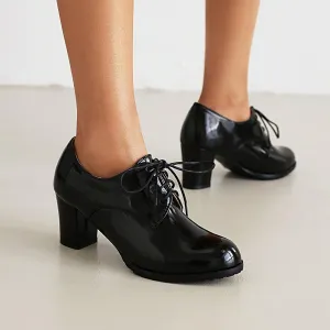 Women's Vintage Lace up Oxford Heels, Block Chunky Heeled Oxford Shoes, Dress Brogues Oxford Pumps