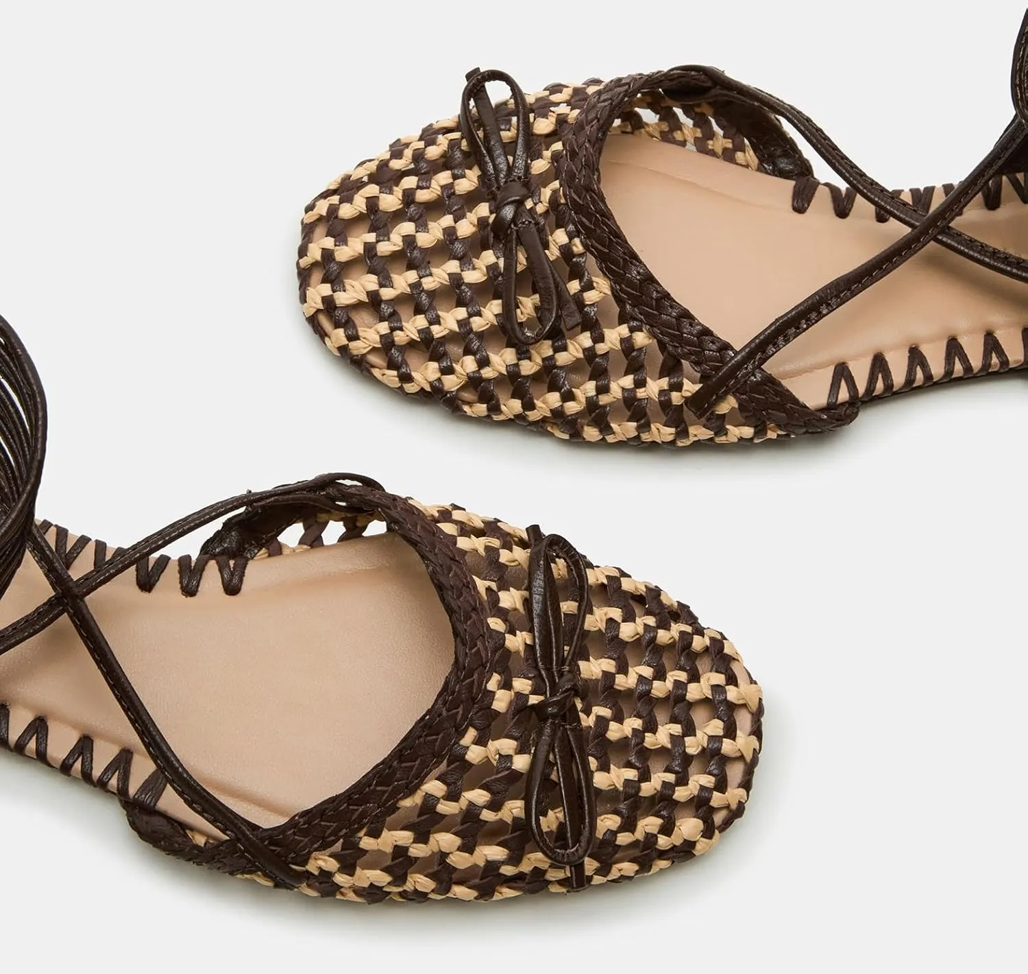 Woven Ballet Flats for Women Lace Up Closed Square Toe Summer Flats Shoes