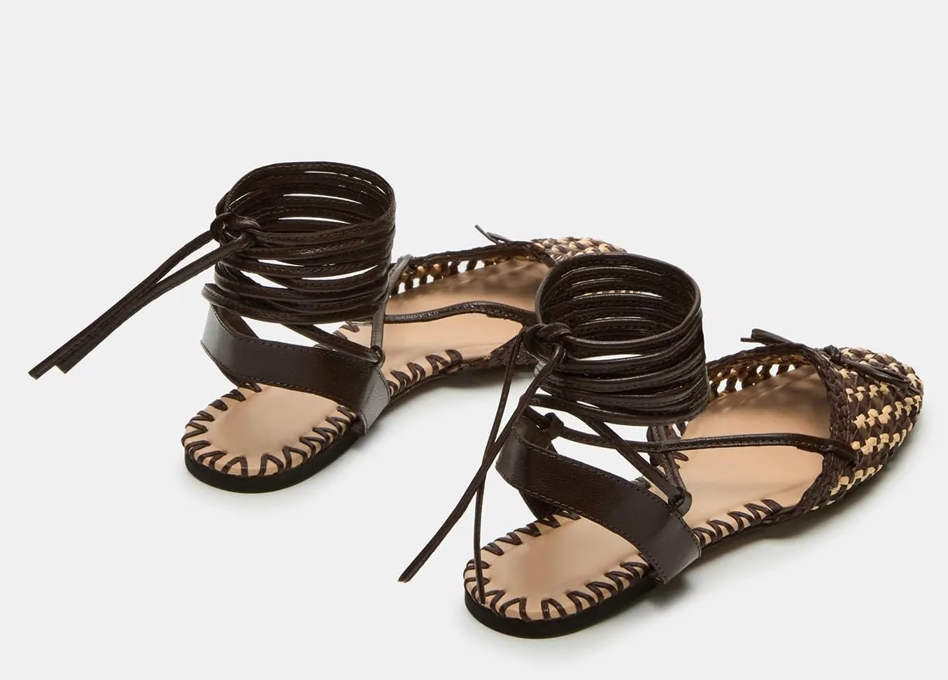 Woven Ballet Flats for Women Lace Up Closed Square Toe Summer Flats Shoes
