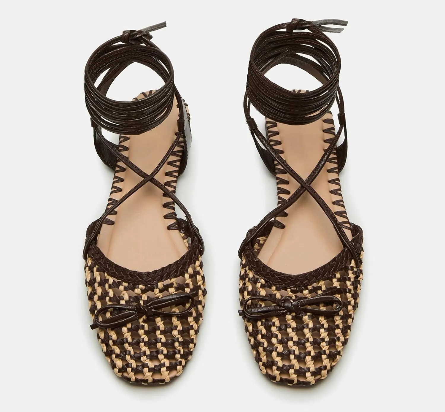 Woven Ballet Flats for Women Lace Up Closed Square Toe Summer Flats Shoes