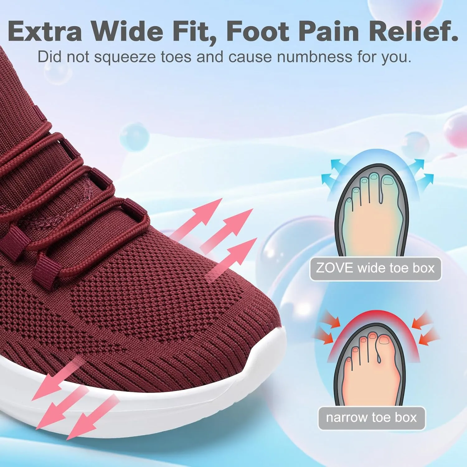 ZOVE Wide Toe Box Shoes Women Extra Wide Width Tennis Sneakers Ultra Light Running Shoes for Women Non-Slip Diabetic Walking Gym Workout Trainer